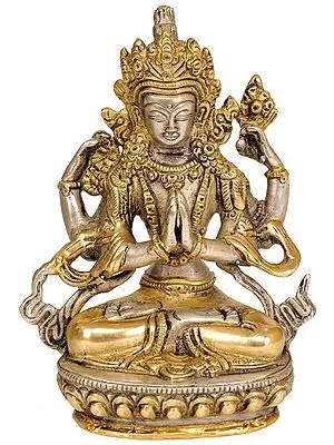 5" Chenrezig, Shadakshari Lokeshvara (Tibetan Buddhist Deity) In Brass | Handmade | Made In India