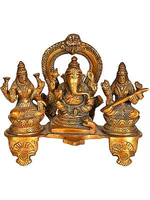 6" Lakshmi-Ganesha-Saraswati Trinity In Brass | Handmade | Made In India