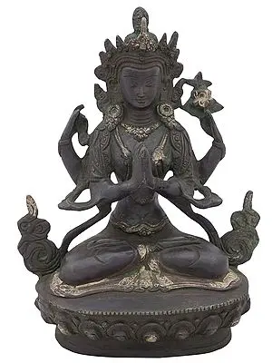 8" Chenrezig (Shadakshari Lokeshvara), Most Popular Tibetan Deity In Brass | Handmade | Made In India