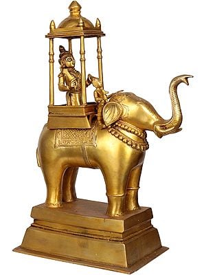 20" Indra, On The Back Of Airavata In Brass | Handmade | Made In India