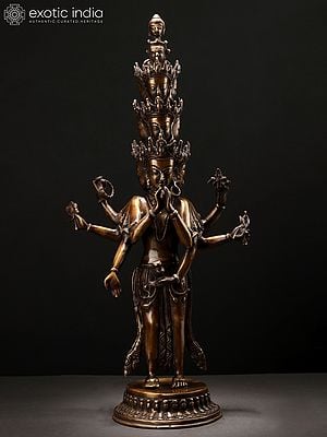 23" The Eleven-Headed and Eight-Armed Avalokiteshvara in Brass | Handmade | Made In India