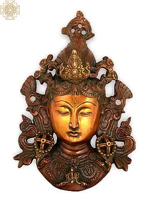 8" Wall-hanging Mask Of Tara, Tibetan Buddhist Deity In Brass | Handmade | Made In India