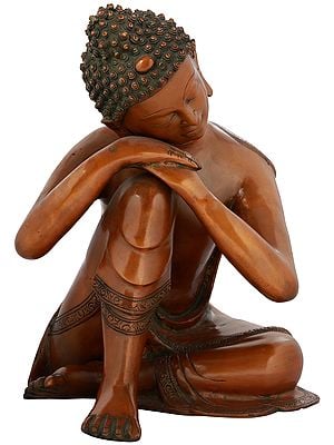 13" Pensive Buddha In Brass | Handmade | Made In India