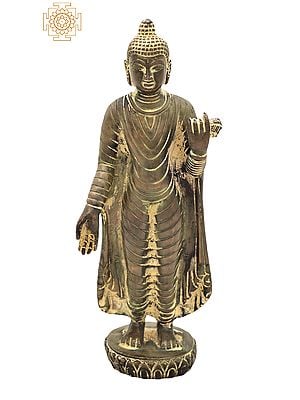 9" Standing Mendicant Buddha in Brass | Handmade | Made In India