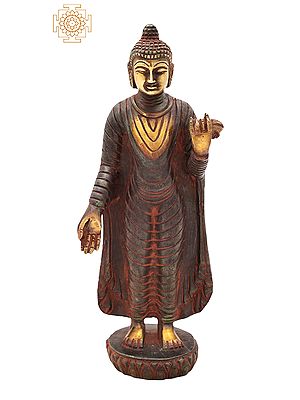 9" Standing Mendicant Buddha in Brass | Handmade | Made In India