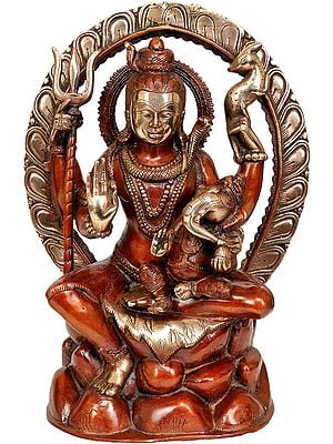 12" Seated Shiva Atop Mount Kailash, Baby Ganesha In His Arms In Brass | Handmade | Made In India