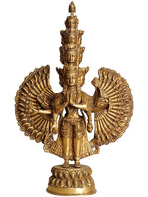 14" The Eleven Heads, The Thousand Arms of Avalokiteshvara Brass Statue | Handmade | Made in India