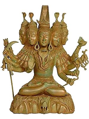 16" Panchamukha Gangadhara Shiva Brass Sculpture | Intricate Handmade Hindu Idol | Made in India