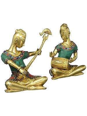 7" Folk Musicians, Inlaid Duo In Brass | Handmade | Made In India