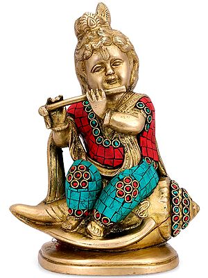 Baal-Krishna, Sitting And Playing On A Conch