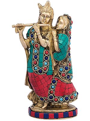 Radha Leaning On Krishna's Shoulder, Listening Intently To His Music