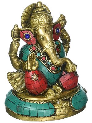 Seated Ganesha, The Inlay On The Throne Matching That On His Robes