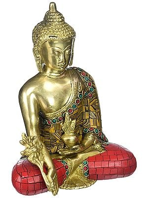 Seated Buddha, Of Unusually Coloured Inlay