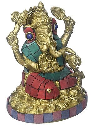 4" Lalitasana Ganesha Statue, Raising The Goad In Brass | Handmade | Made In India