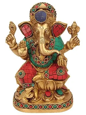 7" Ganesha Generously Proffering His Blessings In Brass | Handmade | Made In India