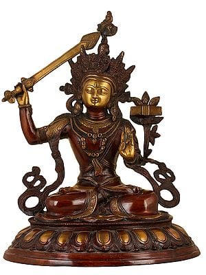 18" Tibetan Buddhist Deity Manjushri In Brass | Handmade | Made In India