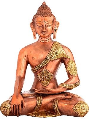 11" Dula-tone Buddha, His Slender Hand In Bhumisparsha Mudra In Brass | Handmade | Made In India