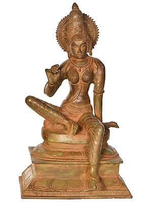 12" Seated Parvati, Her Limbs Long And Graceful In Brass | Handmade | Made In India