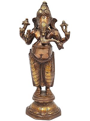 10" Dhoti-clad Ekdanta Ganesha, Standing In Brass | Handmade | Made In India