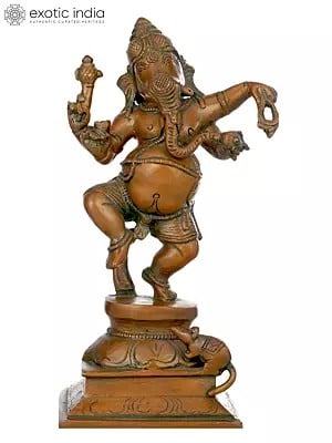9" Adorably Dancing Ganesha Brass Sculpture | Handmade | Made in India