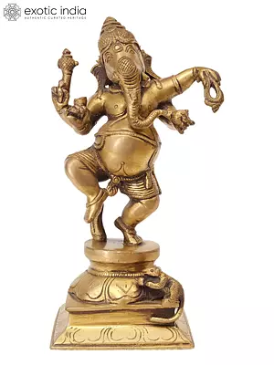 9" Adorably Dancing Ganesha In Brass | Handmade | Made In India