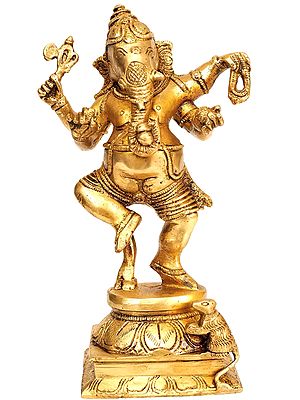 8" Ganesha, In The Midst of A Celebratory Dance Ritual | Handmade Brass Idol