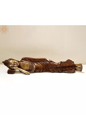 10" Mahaparinirvana Buddha Sculpture in Brass