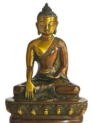 5" Buddha Seated On A Lotus, His Hand In Bhumisparsha Mudra In Brass | Handmade | Made In India