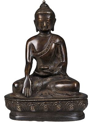 5" Buddha Seated On A Lotus, His Hand In Bhumisparsha Mudra In Brass | Handmade | Made In India