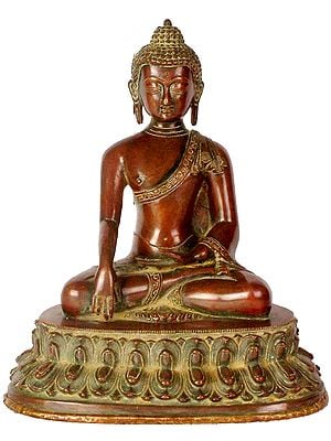 11" Buddha, His Hand In Bhumisprasha Mudra, The Bliss Of Enlightenment On His Face In Brass | Handmade | Made In India