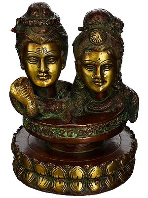 Hindu God Goddess Shiva Parvati Bust Statue Brass Sculpture