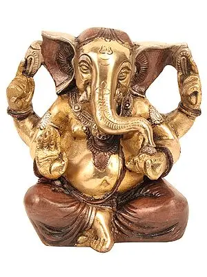 5" Seated Ganesha, Blessing His Devotees In Brass | Handmade | Made In India