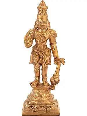 Hanuman, His Crown Towering Above Him, His Hand In Abhaya Mudra