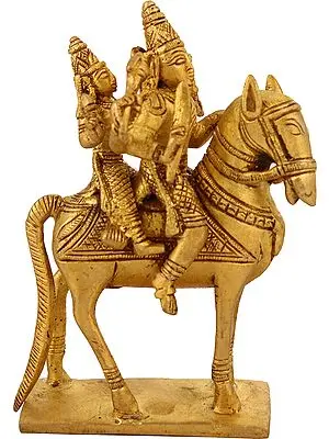 4" Shiva-Parvati Astride A Horse In Brass | Handmade | Made In India