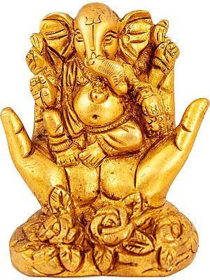 2" Ganesha Seated In The Fold Of One's Palms In Brass | Handmade | Made In India