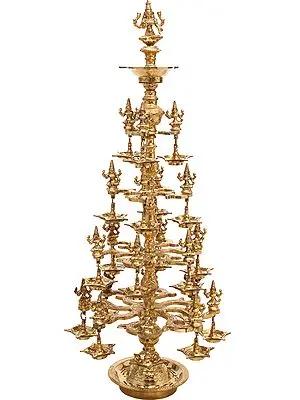 38" Large Size Goddess Lakshmi Lamp In Brass | Handmade | Made In India
