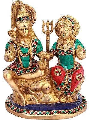 9" Shiva-Parvati Seated on Kailasha In Brass | Handmade | Made In India