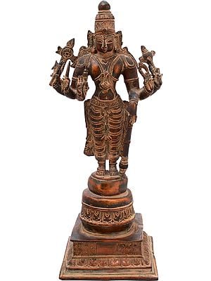 14" Eight-Armed Standing Bhagawan Vishnu In Brass | Handmade | Made In India