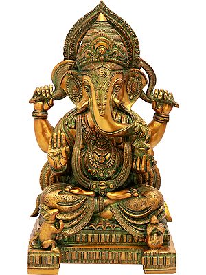 18" Crowned Ganesha In Brass | Handmade | Made In India