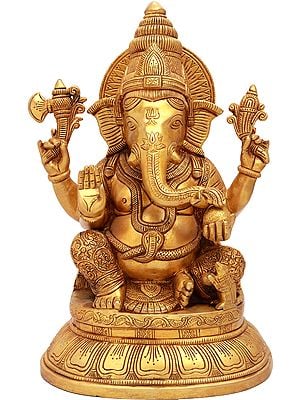 15" Finely Carved Lord Ganesha In Brass | Handmade | Made In India