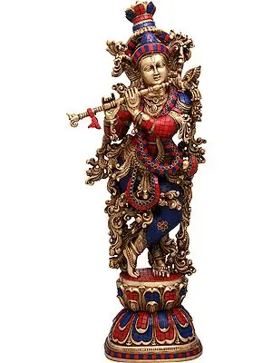 30" Large Size Krishna - The Divine Flutist In Brass | Handmade | Made In India