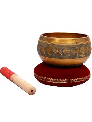 Auspicious Singing Bowl in Antique Color With The Image of Blessing Buddha - Tibetan Buddhist