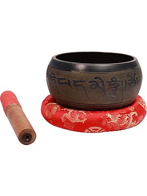 Singing Bowl With The Image of Tibetan Buddhist Lord Buddha in Dhyana