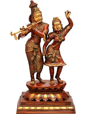 23" Radha Dancing On The Flute of Her Beloved Krishna In Brass | Handmade | Made In India