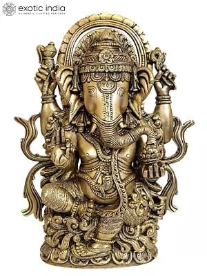 12" Lord Ganesha Brass Sculpture | Handmade | Made in India