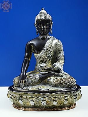 13" Buddha Seated in Bhumisparsha Mudra In Brass | Handmade | Made In India
