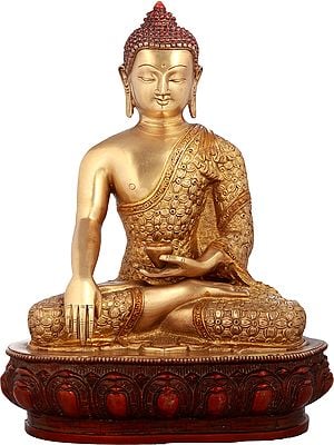 13" Buddha Seated in Bhumisparsha Mudra In Brass | Handmade | Made In India