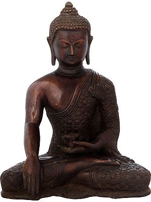 10" Bhumisparsha Buddha in Intrinsic Carved Robe in Brass | Handmade | Made In India