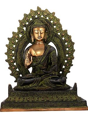 11" Blessing Buddha Seated on Fine Throne In Brass | Handmade | Made In India