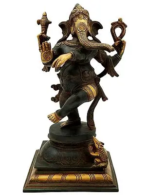 12" Adorably Dancing Ganesha In Brass | Handmade | Made In India